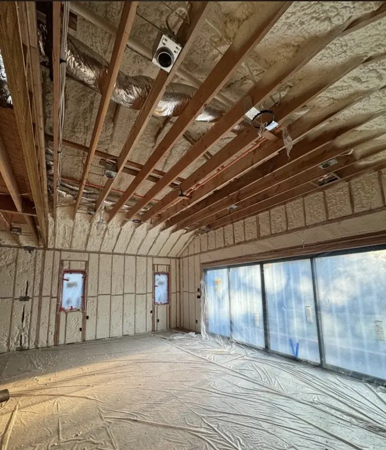 Interior walls and ceiling insulated with spray foam during new construction in Haddonfield
